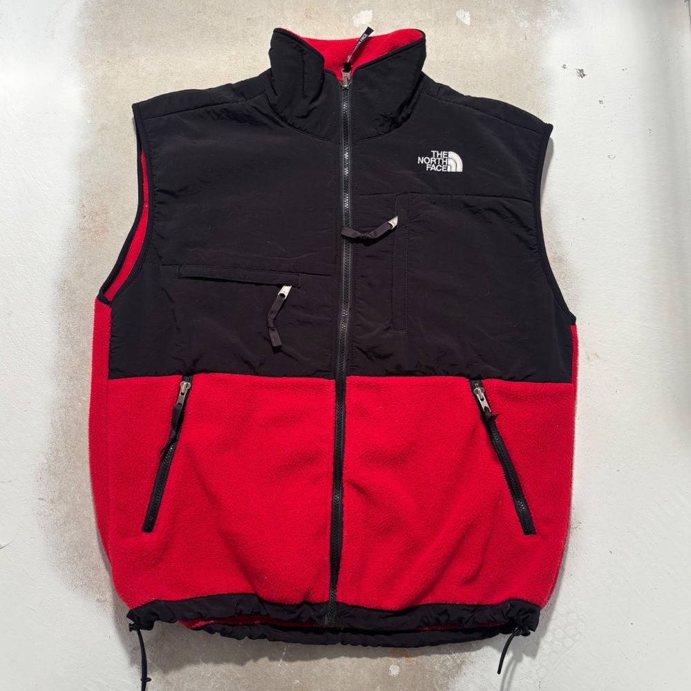 The North Face Denali Fleece Vest Mens Medium Red Black Colorblock Full Zip
